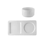 image of CAC China SNS-13 Soup & Salad Platter Set, 28oz Round Bowl, 12" x 6.5" Porcelain, Super White, Set