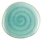 image of CAC China TUS-21-TQS Tucson Plate 12-1/4" x 11-1/2" Porcelain Turquoise Dishwasher Safe - Dozen
