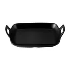 image of CAC China XSVH-RT9-MK Matte Black Serving Platter 8-3/4"W x 6-3/8"D x 1-7/8"H, Dual Handles, 1 Dozen