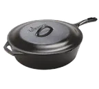 image of Lodge L8CF3 Chicken Fryer, 3.2-Qt, 10.9" Dia x 3.8" H, Cast Iron Handle, Induction, Stovetop Safe
