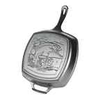 image of Lodge L8SGPWLFI Wildlife Skillet – 10-1/2" Square Cast Iron, Fish Scene, Induction & Oven Safe, USA