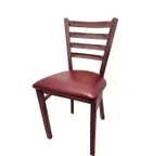 image of Oak Street CM-234W-MH Metalwood Dining Chair, Ladder Back, Upholstered Seat, Mahogany Finish, 1.2mm Welded Frame