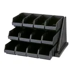 image of Cambro 12RS12110 Versa Rack- 12 Black Plastic Bins, 25" L x 21" D x 14" H, Wall-Mount, 10 lb per Bin