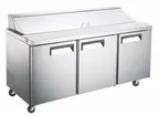 image of Drago America DRSP72-18 70" 3-Door Sandwich Prep Table, 18 Pans, 16 cu. ft., Stainless Steel