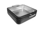 image of Spring USA 2574-8/23 Chafer, 6 Qt, 17-3/4" Square SS, Titanium, Glass Hinged Cover, Insert Pan