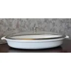 image of Spring USA 8265-2/38 Motif Roaster, 3‑Quart, 15" L x 10" W x 2‑1/4" D, White, Cover, Teflon® Non‑Stick & QuanTanium®