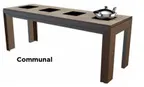 image of Spring USA COMMUNAL2 Induction Table, 96" x 36", 3 Warmers, Wood Base, Glass/Stone Top, 110V 650W, ETL/NSF