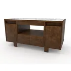 image of Spring USA QSC6827 SmartStone® Credenza Table, 68" x 27", Walnut, 3 × 650W, 4‑Door Drawer, 120V Power Strip