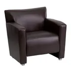 image of Flash Furniture 222-1-BN-GG Hercules Majesty Series Reception Chair, LeatherSoft Upholstery, Brown, Flares Arms, Brushed Aluminum Feet