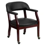 image of Flash Furniture B-Z100-BLACK-GG Luxurious Conference Chair, 250 lb. Capacity, Black Vinyl, Brass Accents, Mahogany Frame