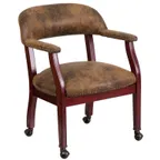 image of Flash Furniture B-Z100-BRN-GG Luxurious Conference Chair, 250 lb., Microfiber Upholstery, Brass Nailhead Trim, Mahogany Frame