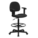 image of Flash Furniture BT-659-BLK-ARMS-GG Swivel Drafting Stool, Black Poly Seat, Height 38-43", 250 lb, Arms, Casters