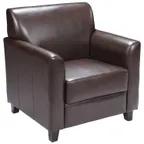 image of Flash Furniture BT-827-1-BN-GG Hercules Diplomat Reception Chair, LeatherSoft Upholstery, Brown, Flares Arms, Black Wood Feet