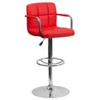 image of Flash Furniture CH-102029-RED-GG Red Vinyl Swivel Bar Stool with Upholstered Quilted Back & Seat, Adjustable Height, Chrome Base