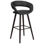 image of Flash Furniture CH-152560-BK-VY-GG Brynn Series Bar Stool with Upholstered Seat and Back, Black Vinyl, 29"H Seat Height, Cappuccino Finish