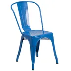 image of Flash Furniture CH-31230-BL-GG Stacking Side Chair, 500 lbs, Blue Steel, Slat Back, Brace, Glides, Stacks 8