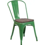 image of Flash Furniture CH-31230-GN-WD-GG Stacking Side Chair, 500 lb, Green, Metal Back, Wood Seat, Powder Coat