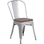 image of Flash Furniture CH-31230-SIL-WD-GG Stacking Side Chair, 500 lb, Metal Back, Wood Seat, Silver