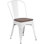 image of Flash Furniture CH-31230-WH-WD-GG Stacking Side Chair, 500 lb, Metal Back, Wood Seat, White Powder Coat