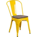 image of Flash Furniture CH-31230-YL-WD-GG Stacking Side Chair, 500 lb, Metal Back, Wood Seat, Yellow, Powder Coat Finish