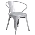 image of Flash Furniture CH-31270-SIL-GG Silver Stackable Outdoor Armchair, 500 lb Weight Capacity, Galvanized Steel Frame