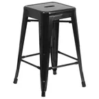 image of Flash Furniture CH-31320-24-BK-GG Backless Stacking Bar Stool, 500 lb. Weight Capacity, Black Galvanized Steel
