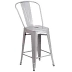 image of Flash Furniture CH-31320-24GB-SIL-GG Counter Height Bar Stool, 500 lb, Silver, Galvanized Steel, Armless, Cut Out Back