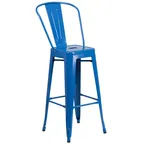 image of Flash Furniture CH-31320-30GB-BL-GG Blue Galvanized Steel Outdoor Bar Stool, 500 lb, Curved Back, Armless, Powder Coat Finish