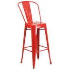 image of Flash Furniture CH-31320-30GB-RED-GG Red Galvanized Steel Outdoor Bar Stool, 500 lb, Armless, Curved Back