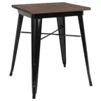 image of Flash Furniture CH-31330-29M1-BK-GG 23" Square Dining Height Table, Walnut Elm Wood Top, Black Galvanized Steel Frame