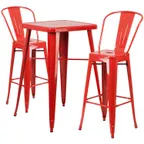 image of Flash Furniture CH-31330B-2-30GB-RED-GG 40"H Red Square Table & 2 Bar Stools Set, Galvanized Steel, Powder Coat Finish