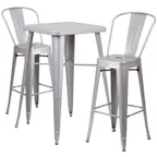 image of Flash Furniture CH-31330B-2-30GB-SIL-GG 40" Square Table & 2 Bar Stool Set, Silver, Galvanized Steel, Powder Coat Finish