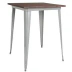 image of Flash Furniture CH-51040-40M1-SIL-GG 31.5x31.5 Square Bar Height Table, Walnut Elm Wood Top, Galvanized Steel Frame, Silver