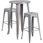 image of Flash Furniture CH-51080BH-2-30SQST-SIL-GG 24" Round Table & 2 Bar Stool Set, 41"H, Silver, Powder Coat Finish