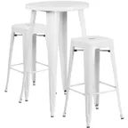 image of Flash Furniture CH-51080BH-2-30SQST-WH-GG 24" Round Table & 2 Bar Stool Set, 41"H, White Powder Coat Finish