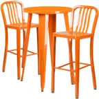 image of Flash Furniture CH-51080BH-2-30VRT-OR-GG 24" Round Table & 2 Bar Stool Set, Orange, Powder Coat Finish, Metal