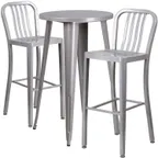 image of Flash Furniture CH-51080BH-2-30VRT-SIL-GG 24" Round Table & 2 Bar Stool Set, 41"H, Silver, Powder Coat Finish