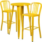 image of Flash Furniture CH-51080BH-2-30VRT-YL-GG 24" Round Table & 2 Bar Stool Set, 41"H, Yellow, Powder Coat Finish