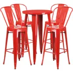 image of Flash Furniture CH-51080BH-4-30CAFE-RED-GG 24" Round Table & 4 Bar Stool Set, Red Powder Coat Finish, 41"H