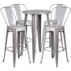 image of Flash Furniture CH-51080BH-4-30CAFE-SIL-GG 24" Round Table & 4 Bar Stool Set, 41"H, Silver, Powder Coat Finish