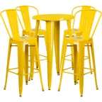 image of Flash Furniture CH-51080BH-4-30CAFE-YL-GG 24" Round Table & 4 Bar Stool Set, 41"H, Yellow, Powder Coat Finish