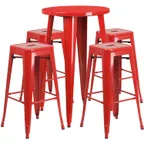 image of Flash Furniture CH-51080BH-4-30SQST-RED-GG 24" Round Table & 4 Bar Stool Set, 41"H, Red Powder Coat Finish