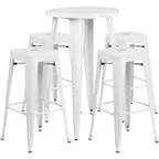 image of Flash Furniture CH-51080BH-4-30SQST-WH-GG 24" Round Table & 4 Bar Stool Set, 41"H, White Powder Coat Finish