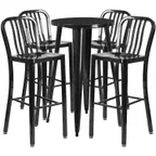 image of Flash Furniture CH-51080BH-4-30VRT-BK-GG 24" Round Table & 4 Bar Stool Set, 41"H, Black Powder Coat Finish