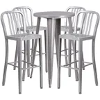 image of Flash Furniture CH-51080BH-4-30VRT-SIL-GG 24" Round Table & 4 Bar Stool Set, 41"H, Silver, Powder Coat Finish
