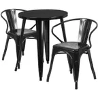 image of Flash Furniture CH-51080TH-2-18ARM-BK-GG 24" Round Table & 2 Chairs Set, Black Powder Coat Finish, 29"H