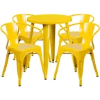 image of Flash Furniture CH-51080TH-4-18ARM-YL-GG 24" Round Table & 4 Chair Set, 29"H, Yellow Powder Coat Finish