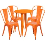 image of Flash Furniture CH-51080TH-4-18CAFE-OR-GG Round Table & 4 Chair Set, 24" Dia., Orange, Metal, Powder Coat Finish