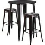 image of Flash Furniture CH-51090BH-2-30SQST-BQ-GG 30" Round Table & 2 Bar Stool Set, 41"H, Black & Antique Gold