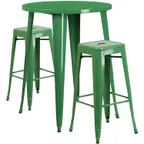 image of Flash Furniture CH-51090BH-2-30SQST-GN-GG 30" Round Table & 2 Bar Stool Set, 41"H, Green Powder Coat Finish